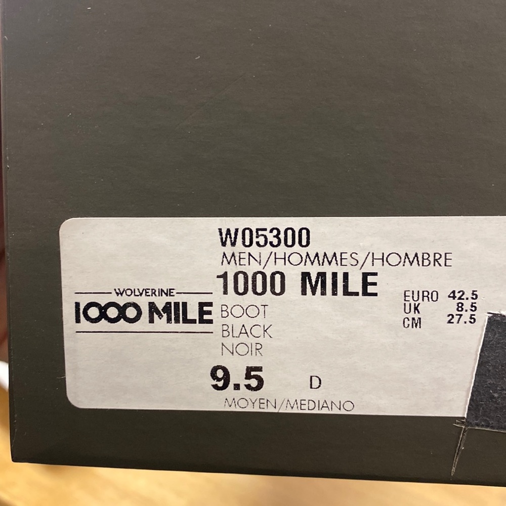 Wolverine 1000 mile Black 9.5 boots. Brand new in box